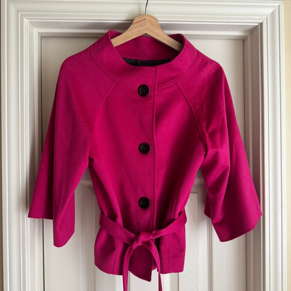 LAFAYETTE 148 Pink Wool Angora Blend 3 Button 1/2 Sleeve Parka Jacket Sz 4